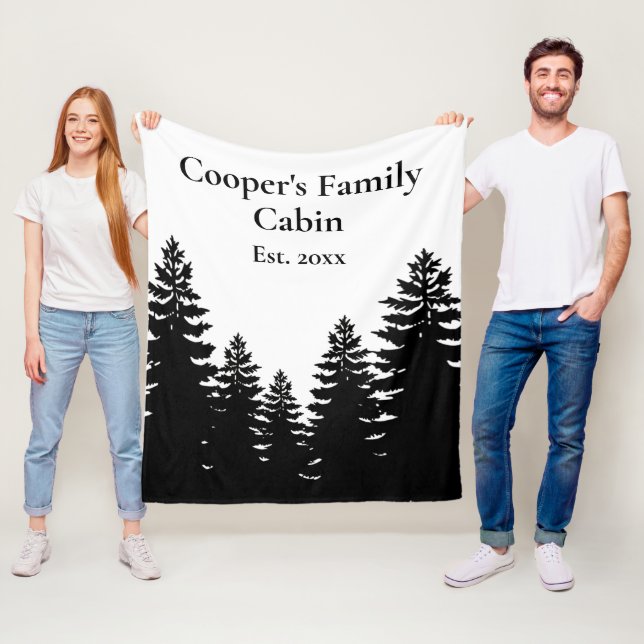 Minimalist black white pine tree silhouette     fleece blanket (In Situ)