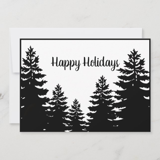 Minimalist black white pine tree silhouette  holiday card (Front)