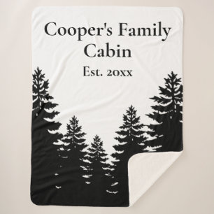 Minimalist black white pine tree silhouette     sherpa blanket