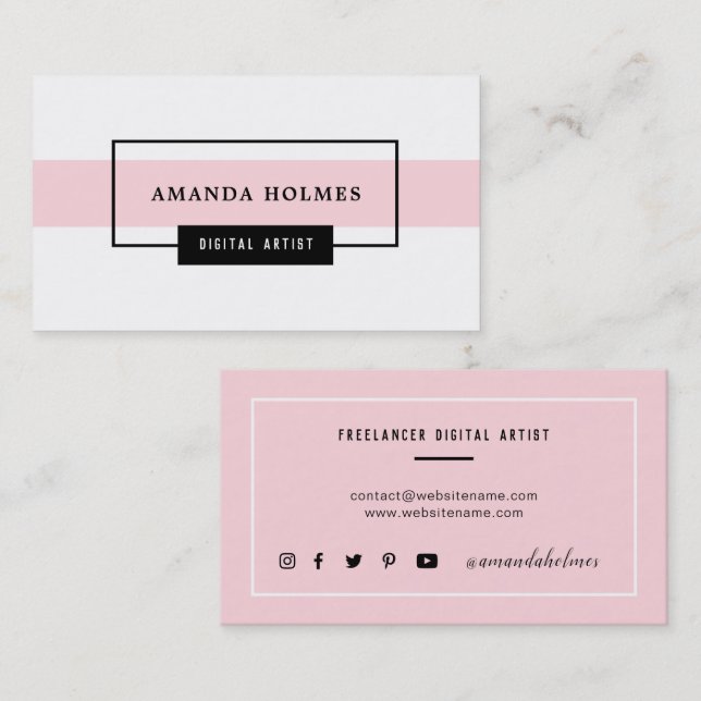 Minimalist Black/White/Pink Business Card (Front/Back)