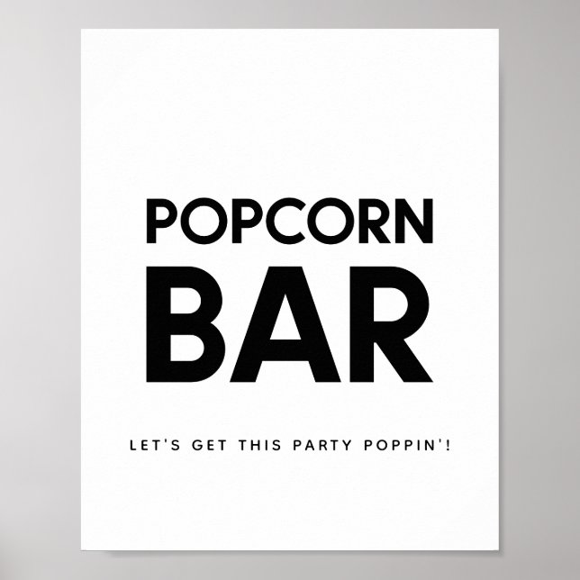 Minimalist Black & white Popcorn bar wedding sign (Front)