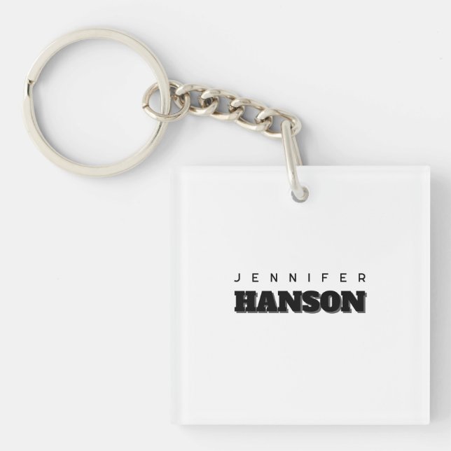 Minimalist Black & White Professional Modern Name Key Ring (Front)