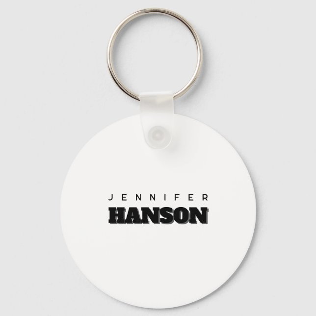 Minimalist Black & White Professional Modern Name Key Ring (Front)