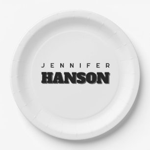 Minimalist Black & White Professional Modern Name Paper Plate