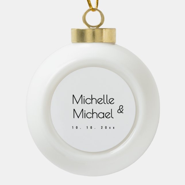 Minimalist Black & White Professional Modern Names Ceramic Ball Christmas Ornament (Front)
