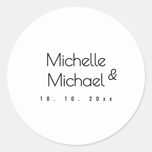 Minimalist Black & White Professional Modern Names Classic Round Sticker (Front)
