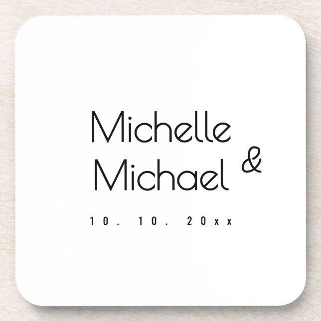 Minimalist Black & White Professional Modern Names Coaster (Front)