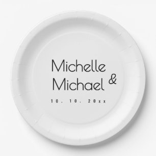 Minimalist Black & White Professional Modern Names Paper Plate