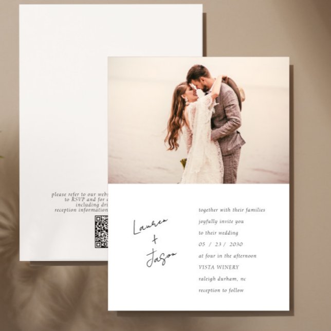 Minimalist Black & White QR Code Photo Wedding Invitation (Creator Uploaded)