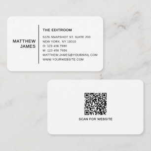 Minimalist Black White QR Code Simple Modern Business Card