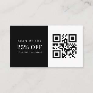 Minimalist Black White QR Code Small Business Discount Card