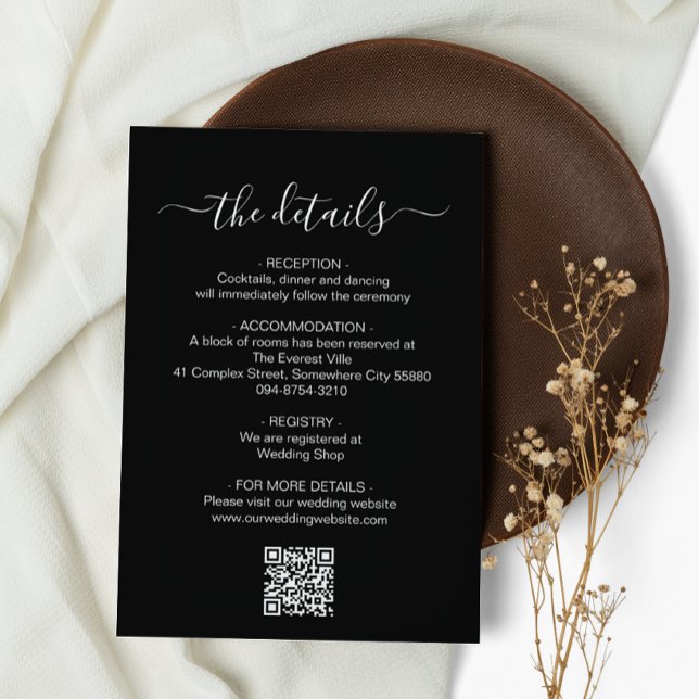 Minimalist Black White QR Code Wedding Details Enclosure Card (Creator Uploaded)