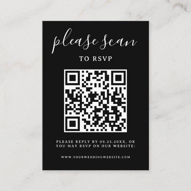 Minimalist Black & White QR Code Wedding  Enclosure Card (Front)
