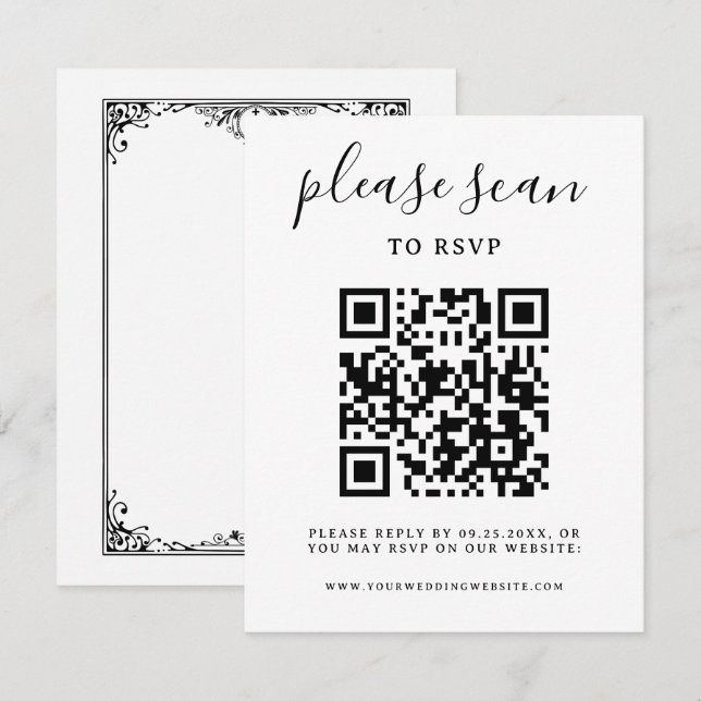 Minimalist Black & White QR Code Wedding  Enclosure Card (Front/Back)