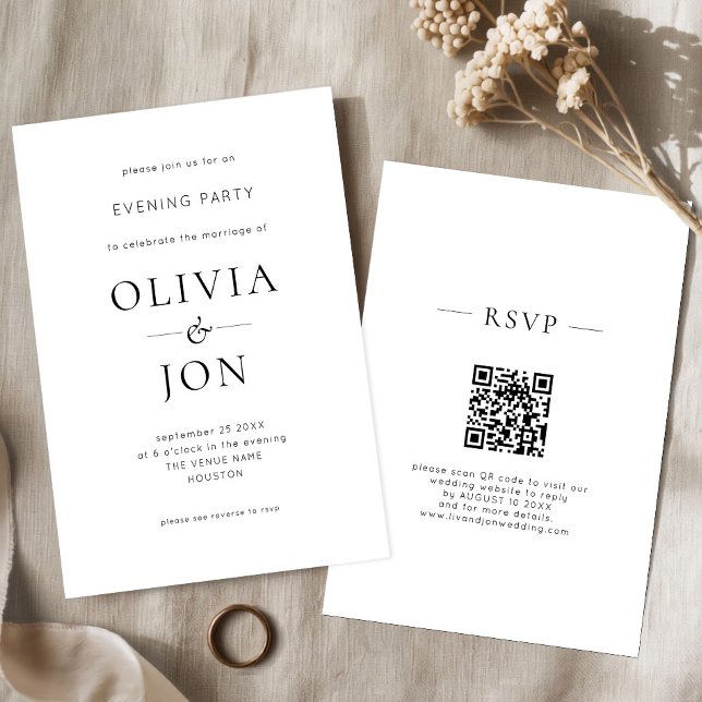 Minimalist Black White QR Code Wedding Evening Invitation (Creator Uploaded)