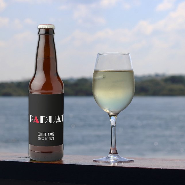 Minimalist black white red graduation beer bottle label (Creator Uploaded)