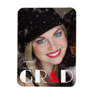 Minimalist black white red graduation magnet