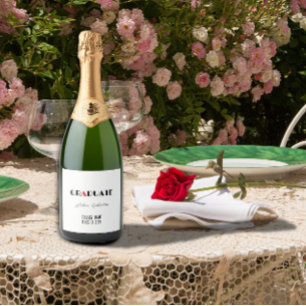 Minimalist black white red graduation name sparkling wine label
