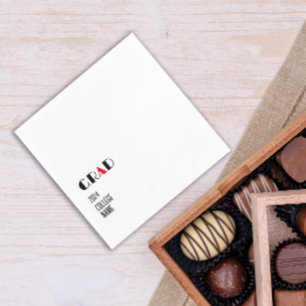 Minimalist black white red graduation napkin