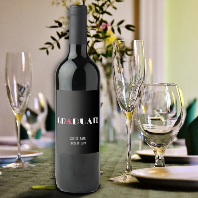 Minimalist black white red graduation wine label (Creator Uploaded)