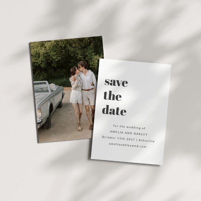 Minimalist Black White Retro Simple Wedding Photo Save The Date (Creator Uploaded)