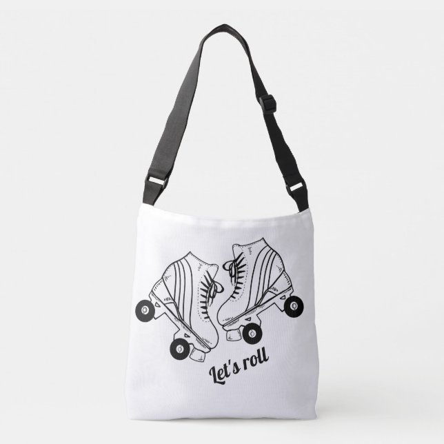 Minimalist Black White Roller Skating Skate   Crossbody Bag (Front)