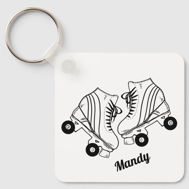 Minimalist Black White Roller Skating Skate Key Ring (Front)