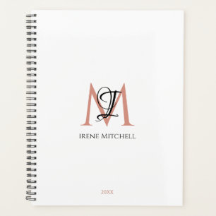 Minimalist Black White Rose Gold Monogram Name Planner