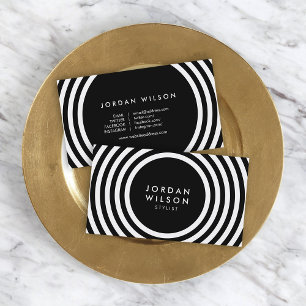 Minimalist Black & White Round Lines Social Media Business Card