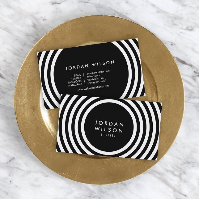 Minimalist Black & White Round Lines Social Media Business Card (Creator Uploaded)