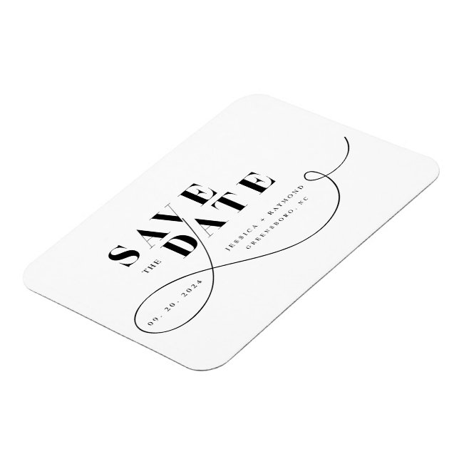Minimalist Black White Save The Date Magnet (Left Side)