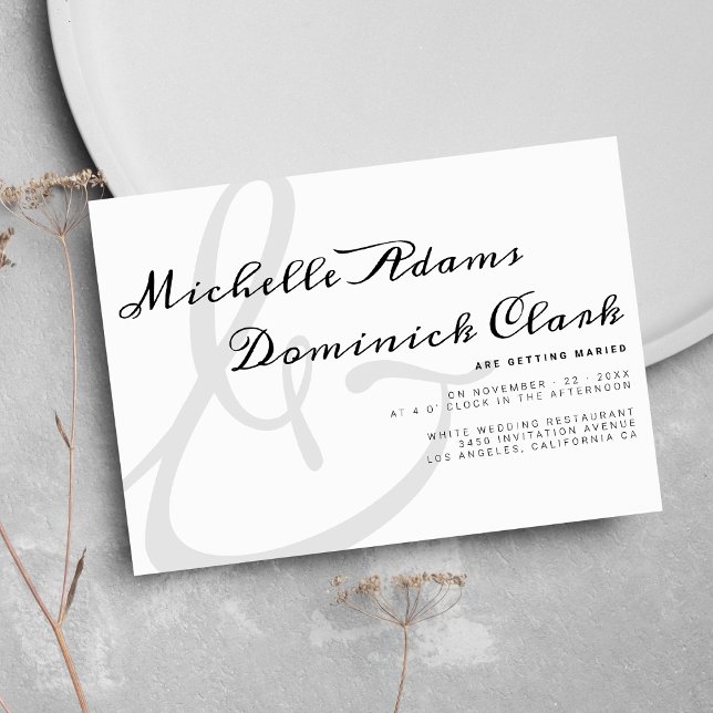 Minimalist black white script ampersand wedding invitation (Minimalist black white script ampersand wedding)
