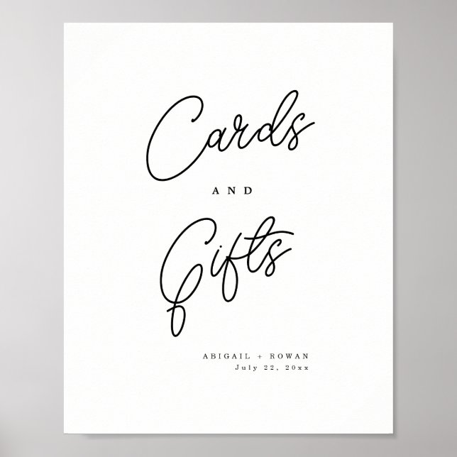 Minimalist Black White Script Cards And Gifts Sign (Front)