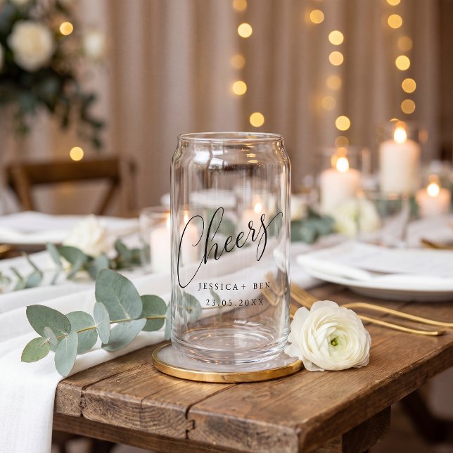 Minimalist black white script custom wedding can  glass (Creator Uploaded)