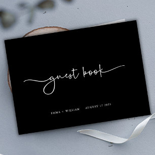 Minimalist Black White Script Photo Wedding Guest Book