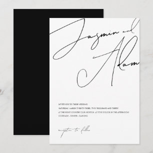 Minimalist Black White Script Typography Wedding Invitation