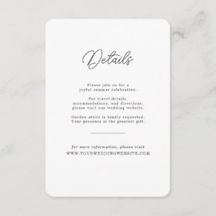 Minimalist Black White Script Wedding Details Card