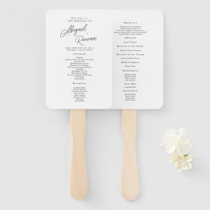 Minimalist Black White Script Wedding Program Hand Fan
