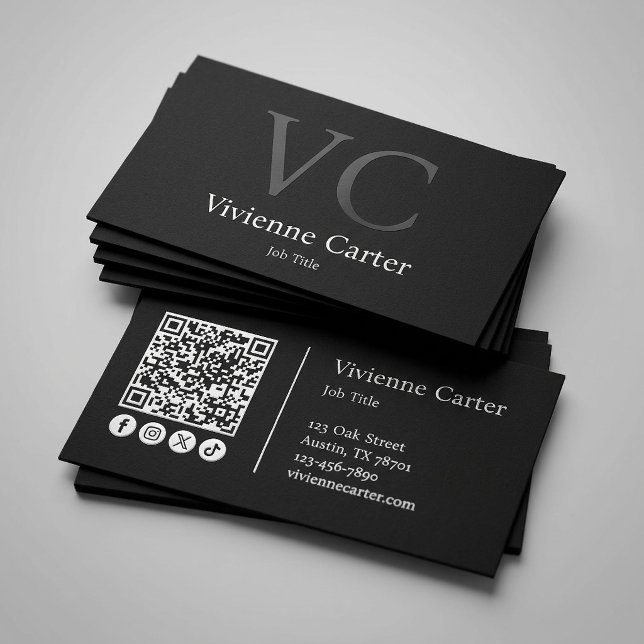 Minimalist Black White Social Media QR Code  Business Card (Minimalist Simple Black White Social Media QR Code Business Card)