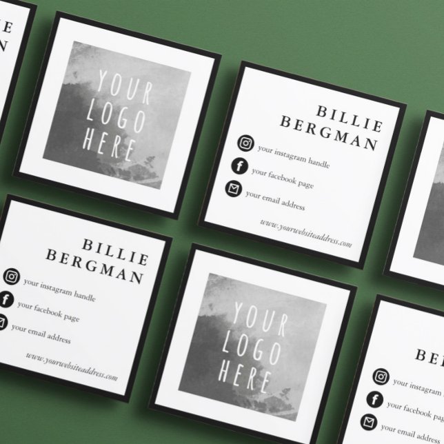 Minimalist Black White Social Media Your Logo Square Business Card (Creator Uploaded)