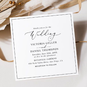 Minimalist Black White Square Wedding Invitation