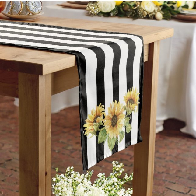 Minimalist Black & White Stripe  Sunflower Wedding Medium Table Runner (Creator Uploaded)