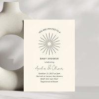 Minimalist Black White Sunburst Lines Baby Shower
