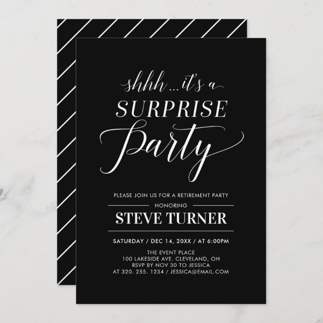 Minimalist Black &White Surprise Retirement Party Invitation (Front/Back)