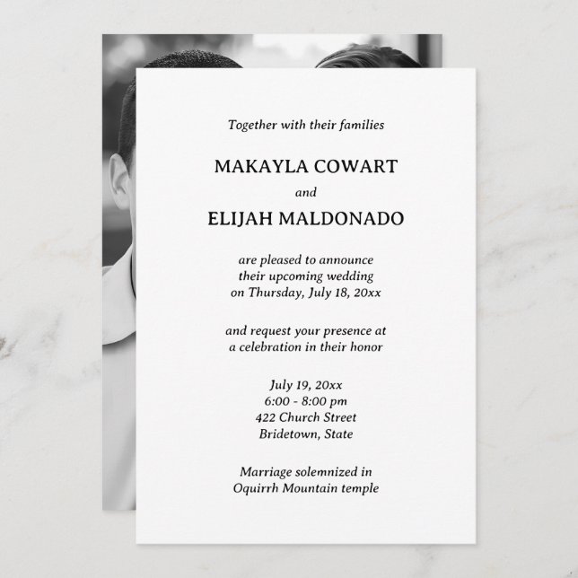 Minimalist Black & White Temple Wedding Reception Invitation (Front/Back)