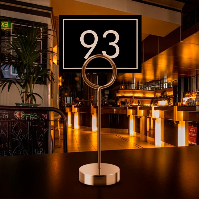 Minimalist Black White Text Restaurant Table Number (Black restaurant table number with white text)