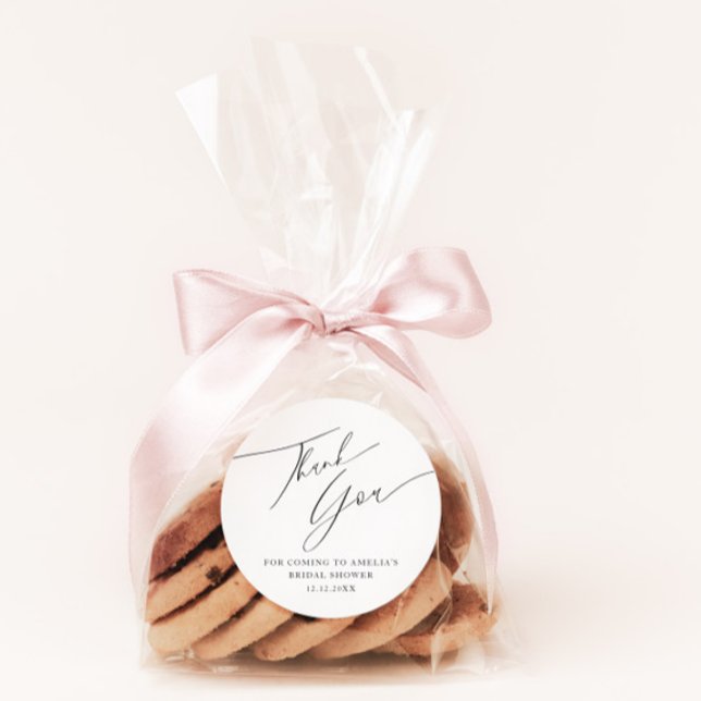 Minimalist Black & White Thank You Bridal Shower Classic Round Sticker (Creator Uploaded)