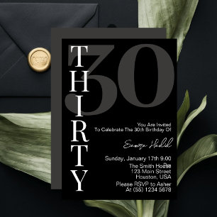 Minimalist Black White Thirty 30th Birthday Party Invitation