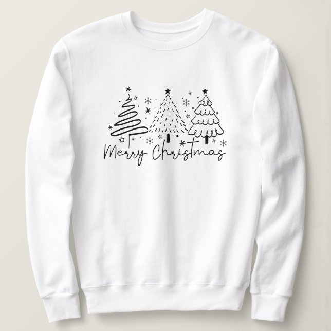 Minimalist Black & White Trees Merry Christmas  Sweatshirt (Design Front)