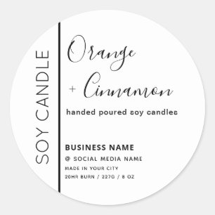 Minimalist black white typography soy candle cla classic round sticker